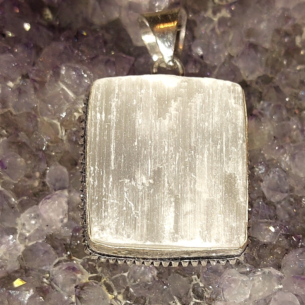 Rough Cut Selenite Pendant